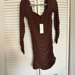Club London brown ruched dress square neck
